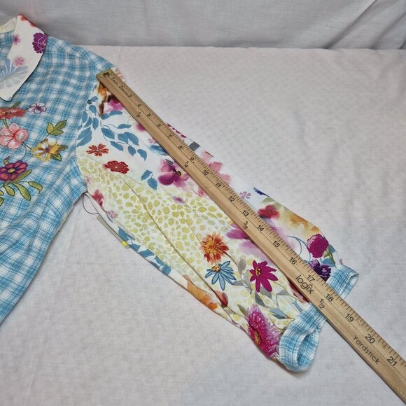 John Mark Women’s Shirt Top Embroidered Floral 3/4 Sleeve Button  Tunic  (9) - Picture 10 of 12